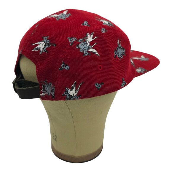 Original Chuck Red Corduroy Swans Leather Tuck Strap Cap Trucker Baseball Hat - Picture 14 of 14